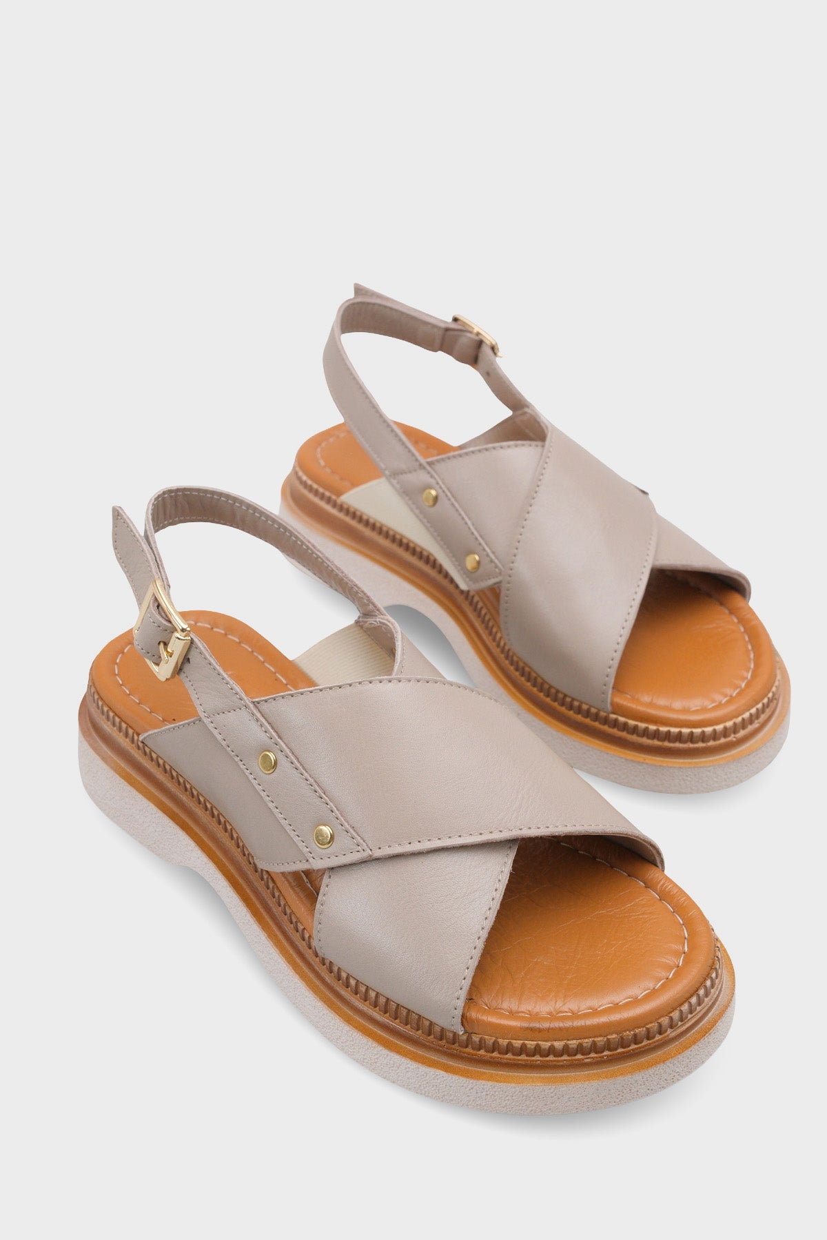 Katy Hakiki Deri Soft Konfor Dolgu Topuk Kadın Sandalet